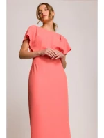 S398 Tužkové šaty s rozparkem na boku - oranžové