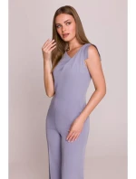 S407 Elegantní overal s asymetrickým výstřihem - holubičí šedá