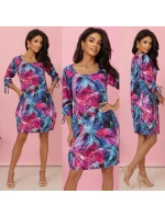 323-2 Pohodlné oversize šaty s vázáním na rukávech - barevné květy 323-2 Pohodlné oversize šaty s vázáním na rukávech - barevné květy