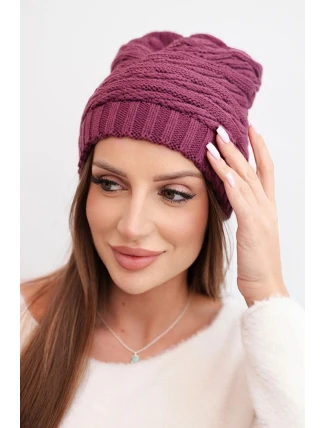 Dámská zimní čepice s klasickým žebrovaným pletením K439 tmavě fialová