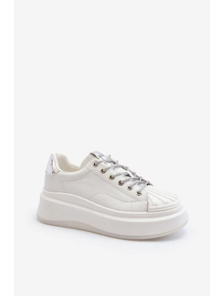 Dámské kožené tenisky na platformě GOE NN2N4033 Bílé Dámské kožené tenisky na platformě GOE NN2N4033 Bílé