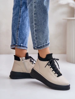 Lehká Kožená Sportovní Obuv Na Platformě Béžová Artiker 55C0554