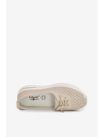 Kožené Ažurové Dámské Polobotky LR61-7044 Béžové