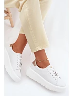 Kožené dámské tenisky na platformě s přezkou Vinceza 39973 Bílé