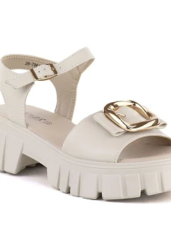 Dámské kožené sandály na platformě se zdobením béžové barvy Vinceza 26-79611