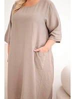 Dámské šaty plus size z viskózy s kapsami a krátkým rukávem fango
