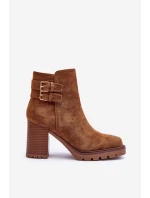 Zamszové Botky Na Podpatku Hnědé Makeline
