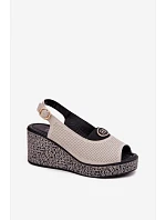 Kožené sandály na platformě S.Barski LR61-7010 Béžové