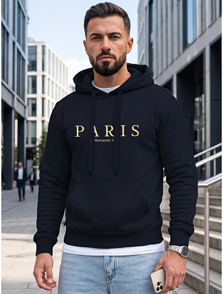 Pánská mikina s kapucí a potiskem PARIS, tmavě modrá, FashionStreet NX5147BX Pánská mikina s kapucí a potiskem PARIS, tmavě modrá, FashionStreet NX5147BX