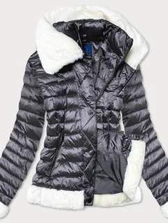 Dámská bunda v ocelové barvě s kožešinovým límcem (J9-008)