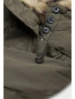 Prošívaná dámská zimní bunda v khaki barvě s kožešinou (m-137)