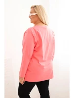 Dámská blůza Plus Size s výstřihem do V a dlouhým rukávem růžová Dámská blůza Plus Size s výstřihem do V a dlouhým rukávem růžová