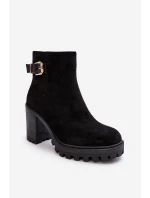 Dámské Zamszové Boty Na Sloupku s Ozdobou Černé Menoria