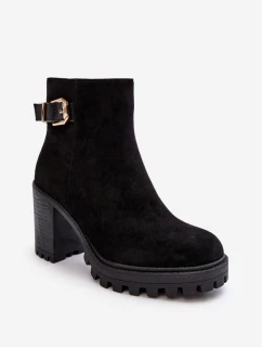 Dámské Zamszové Boty Na Sloupku s Ozdobou Černé Menoria