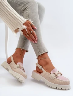 Dámské sandály na plochém podpatku s ozdobou Béžová D&A