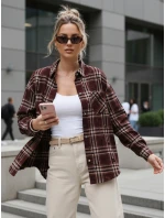 Dámská kostkovaná košile s odřenými okraji vínová FashionStreet DY0484