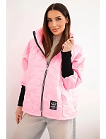 Dámská jarní prošívaná bunda s ozdobným ražením a zipem bonbónově růžová