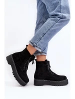 Zamszové Trapery Botky Dámské Na Tlusté Podešví Se Suwákem Černé Edivame
