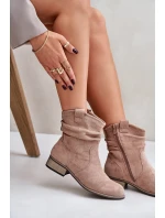 Zateplené boty s nařasením na nízkém podpatku béžové Elletinnia