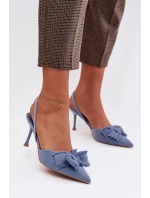 Dámské sandály na podpatku s mašlí Modré Hestia