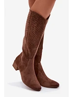 Dámské perforované kozačky na nízkém podpatku Vinceza 58637 světle hnědé