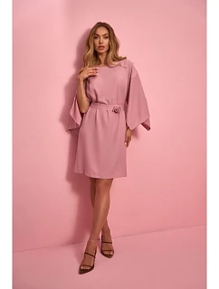 M908 Šaty s ozdobnými širokými rukávy - pudrové
