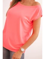 Dámská blůza s odhaleným ramenem neonově růžová