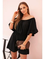 Dámský bavlněný overal bez rukávů s vázáním v pase ecru