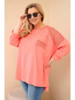 Dámská mikina Plus Size bavlněná s potiskem meruňková