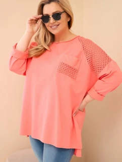 Dámská mikina Plus Size bavlněná s potiskem meruňková