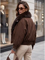 Krátká dámská bunda s odnímatelnou kožešinou, hnědá, FashionStreet TY5840 Krátká dámská bunda s odnímatelnou kožešinou, hnědá, FashionStreet TY5840