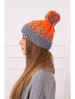 Dámská čepice s bambulí Abigail K326 šedá+neon orange Dámská čepice s bambulí Abigail K326 šedá+neon orange