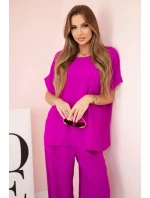 Komplet z viskózy halenka + kalhoty tmavě fialová