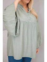 Dámská viskózová halenka Plus Size s volánovým rukávem a výstřihem do V khaki Dámská viskózová halenka Plus Size s volánovým rukávem a výstřihem do V khaki
