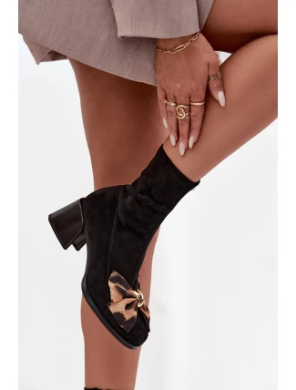 Dámské kotníkové boty s mašlí na podpatku D&A JC52-827 Černé
