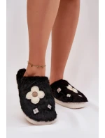Kožešinové pantofle s květinami Černé Selinne