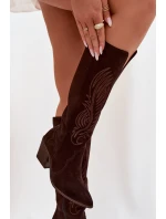 Semišové Kožené Kozačky Kovářky Na Podpatku Zazoo 3152 Čokoládové