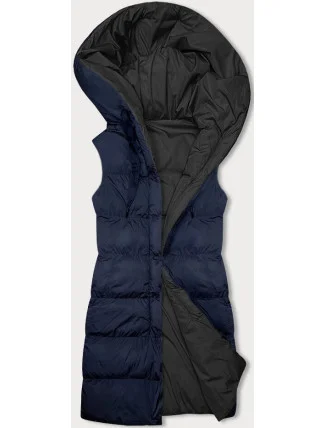 Tmavě modro-černá oboustranná ovesrsize vesta s kapucí (V724) Tmavě modro-černá oboustranná ovesrsize vesta s kapucí (V724)