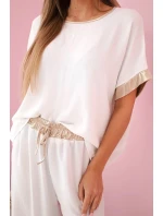 Viskózový komplet se zlatým lemováním ecru