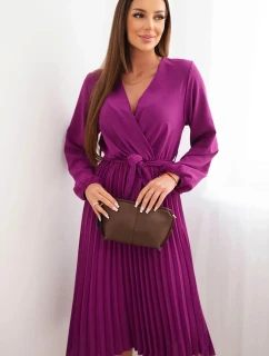 Šaty vázané s plisovaným spodkem tmavě fialová