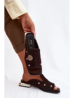 Semišové pantofle s zlatými ozdobami D&A CR61-3061 Čokoládové