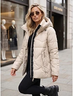 Dámská prošívaná zateplená bunda s kapucí, světle béžová, FashionStreet TY5937