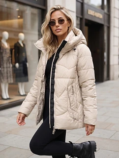Dámská prošívaná zateplená bunda s kapucí, světle béžová, FashionStreet TY5937