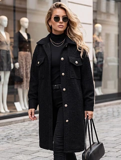 Dlouhý dámský kabát z ovčí kůže, černý, FashionStreet NY0801