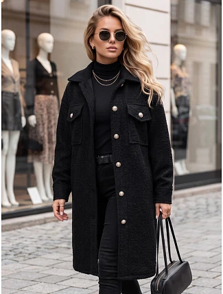 Dlouhý dámský kabát z ovčí kůže, černý, FashionStreet NY0801 Dlouhý dámský kabát z ovčí kůže, černý, FashionStreet NY0801