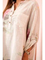 Dámská blůza z bavlny s květinovým vzorem a knoflíky béžový