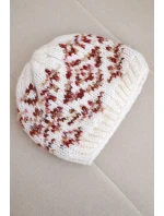 Dámská zimní čepice s barevnými vzory a silným nákrčníkem K353 bílá+červená