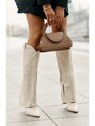 Kozačky Na Podpatku S Otočeným Svrškem Světle Béžové Bellinna