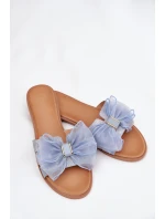 Dámské Pantofle Na Plochém Podpatku S Tylovou Mašlí Džínové Tanira