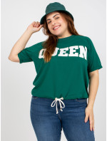 Tmavě zelená nadměrná bavlněná halenka se sloganem